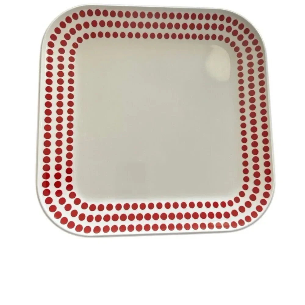 Room Essentials White Red Polka Dots Melamine Square Plates Set of 6